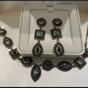 Marcasite & amethyst necklace set